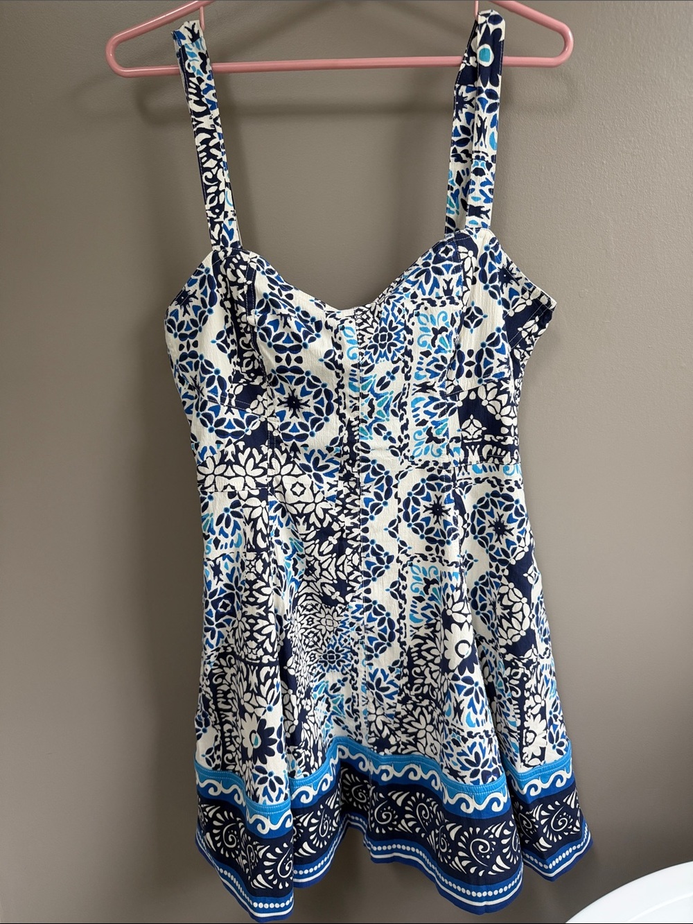 Avec Les Filles Navy and White Floral Sundress with Blue Accents NWT - 12